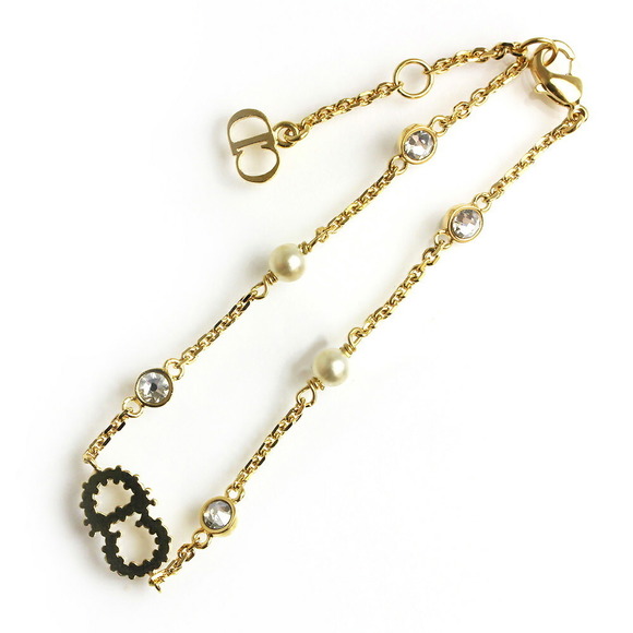 Christian Dior Clair D Lune CD logo rhinestone pearl bracelet gold - Picture 3 of 4